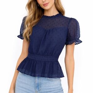 NWT MONTEAU Chic Navy Blue Women's Blouse Small